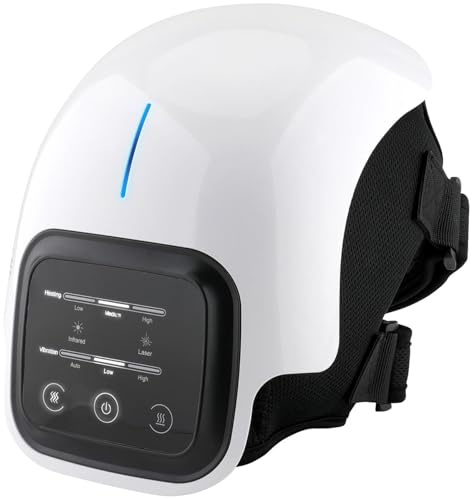 Newgen Medicals Kniemassage: Akku-Knie-Massagegerät mit Infrarot-Tiefenwärme, LED-Touchscreen (Akku Kniemassagegerät, Knie-Massagegerät mit Vibration, Laser)