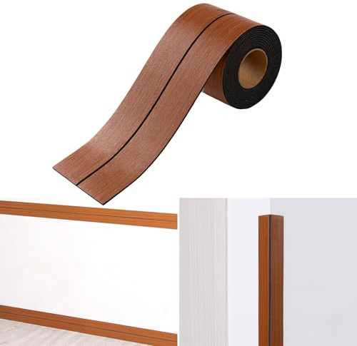 Self-Adhesive Skirting Board, Wood Grain Peel and Stick Baseboard Trim, 10cm x 3m Flexible Skirting Boards Cover, Wall Baseboard Molding Trim for Floor Wall Base (Brown)