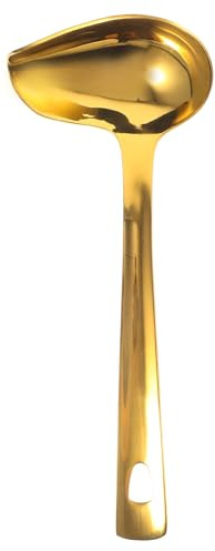 SHOWERORO Cuchara de Salsa de Acero Inoxidable con Boquilla Dorada para Servir Salsas y Aderezos Pequeña y Práctica para Cocina Profesional y Hogar