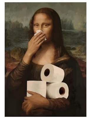 Generico Arte per il bagno Lisa, pezzo divertente che imita Mona Lisa con il naso in mano Poster da parete, stampa poster da toilette con umorismo vintage per ornamento del bagno del bagnos