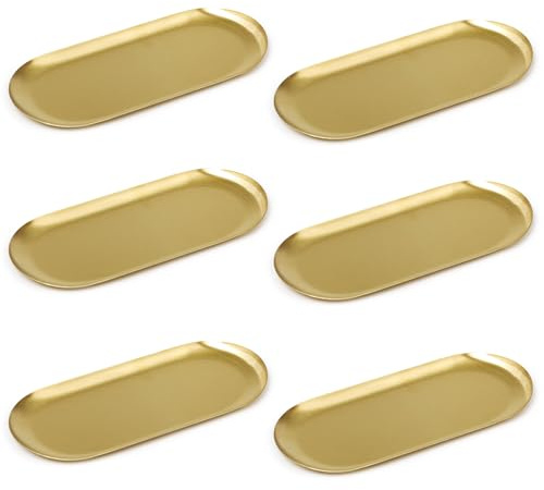 Mocifa 6 Pièces Plateau Décoratif Doré Plateaux de Service en Acier Inoxydable 26 x 11 cm Plateau de Rangement Doré Plat Service Ovale Décoratif pour Aliments Desserts Bijoux Cosmétiques