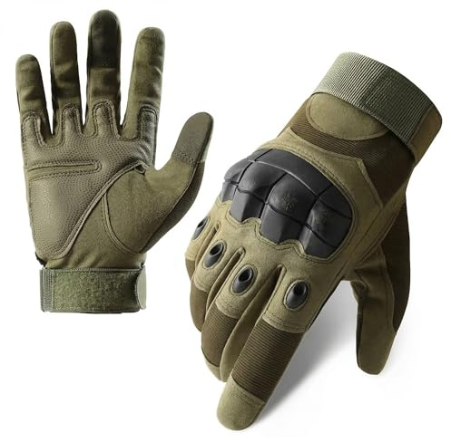 Guanti Tattici Militari per Moto e Outdoor - Touchscreen, Protezione Nocche Rigida e Palmo Imbottito Antiscivolo - Professionali per Softair, Ciclismo, Escursionismo e Lavoro - Traspiranti (Verde, L)