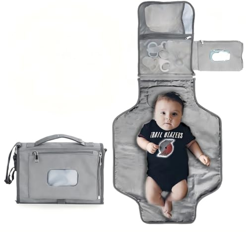 Naapesi Matelas à Langer Portable Bébé, Tapis à Langer Pliable Imperméable avec Poche Lingettes et Coussin de Tête, Sac à Langer Compact de Voyage pour Nouveau-né, Gris