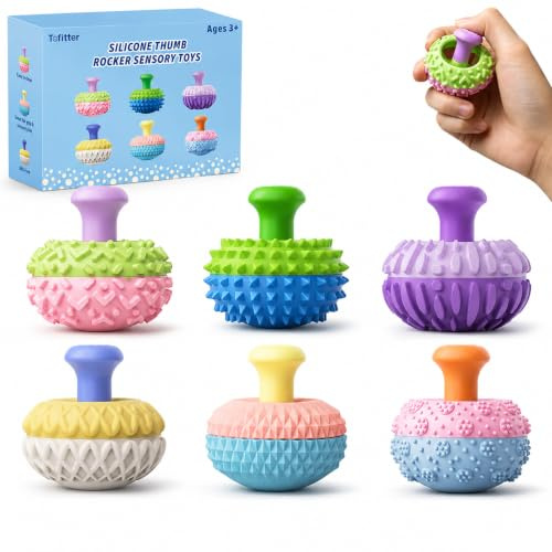 Sensory Fidget Toys,Silicone Thumb Rocker Fidget Toys, Quiet Sensory Toys | Calming Pastel Colours,or Autism, ADHD & Anxiety Relief, Silent Desk Gadget for Children, Teens & Adults (6 Rainbow)