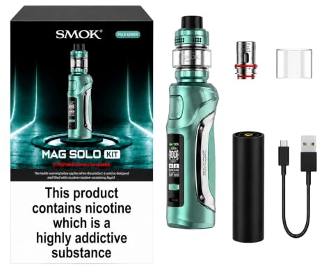 SMOK MAG Solo Vape Kit - 100W, Single 21700/18650 (Battery Not Included) - T-Air 2ml Tank, USB Type-C Charging - Compatible with TA Series Coils - No Nicotine (Pale Green)