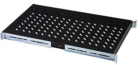 DIGITUS Fachboden zum Festeinbau – Variable Tiefe – 19-Zoll 1HE – Schwarz | Ab 1000 mm Schranktiefe – Traglast 100 kg – Für Netzwerk- und Serverschränke