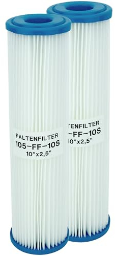 Lamellenfilter/Faltenfilter 10 Zoll (250mm) mit einer Filterfeinheit von 20µ (Mikrometer) aus trinkwassergeeignetem Polypropylen [Doppelpack]