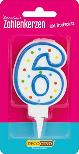 DECOCINO Zahlenkerzen Zahl „6“ – Torten-Kerzen Happy-Birthday-Deko, Gerbutstags-Kerzen, Geburtstags-Deko für Geburtstags-Torte & Geburtstags-Kuchen, 7cm