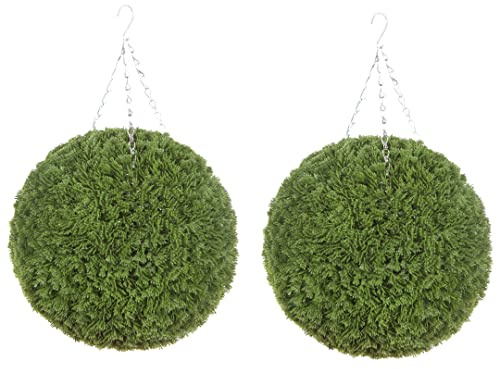 Best Artificial Pair of 36cm Conifer Topiary Hanging Grass Balls **UV Fade Protected**