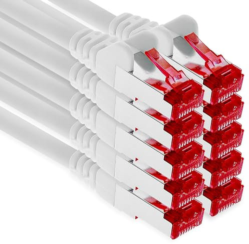 1aTTack.de - 10x 7.5m CAT6 patch cable S/FTP PIMF shielding CAT.6 RJ45 network cable Ethernet cable DSL LAN router switch modem patch panel - white - 10 pieces