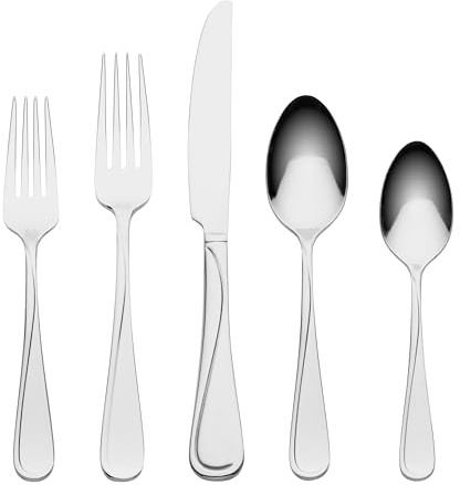 Oneida Silverware Set For 12, Soar 65-Piece Flatware Set with Serving Utensils, Service For 12, 18/0 Stainless Steel Silverware Set, Dishwasher Safe, Knives Spoons and Forks Set (Silver, 65 Piece)