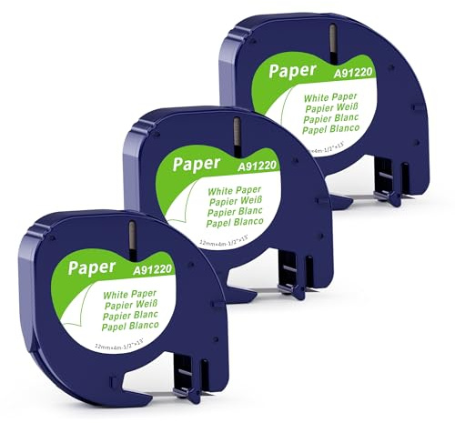 Kompatibel mit Dymo Letratag Papier Etikettenband, 3 Pack | Kompatibel mit Dymo LetraTag 12mm x 4m Paper für LT-100H LT-100T XR XM 200B, Schwarz auf Weiß Etikettierpapier