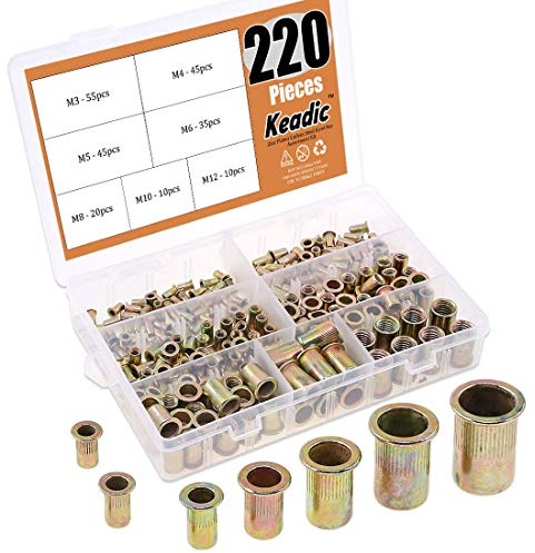 Keadic 220 Stück Nietmuttern M3, M4, M5, M6, M8, M10, M12,Edelstahl, Einnietmuttern M8 Edelstahl Einziehmuttern Gewindenieten Nutsert Blindnietmuttern Nietmuttern für Metall Kunststoff