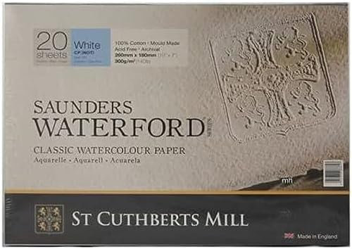 ST CUTHBERTS MILL Saunders Waterford – Block mit 20 Blatt Aquarellpapier, feine Körnung, 31 x 23 cm, 300 g/m², Naturweiß