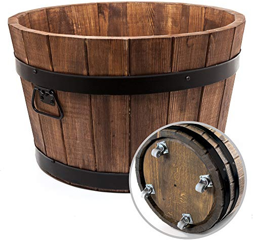 Holzfee Pflanzkübel Holz Pflanztopf (40 Liter/Ø 50 cm) mit Rollen