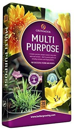 Multi-Purpose Growmoor Compost Soil Contains Nutrients for Plants - Nutrient Rich Compost Mix for Potting, Growing Garden, Plant Beds, Hanging BasketsOutdoor, Indoor Seed Plants (1, 20L)