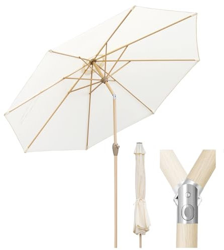 Sekey® 300 cm Sonnenschirm Marktschirm Gartenschirm Terrassenschirm Rund UV50+ (HolzMetall, Creme)