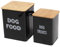 Dog Food and Treats Containers Set with Scoop for Dogs -Tight Fitting Wood Lids - Coated Carbon Steel - Storage Canister Tins-Black