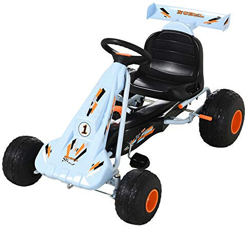 HOMCOM Gokart Tretauto mit Handbremse, verstellbarem Sitz, Pedal, Vor- und Rückwärtsgang, Kettcar Tretfahrzeug Kinderfahrzeug Kinderspielzeug Pedal-Gokart für Kinder ab 3 Jahren Hellblau