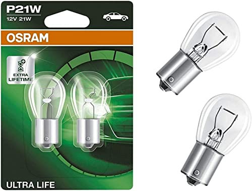 2x Osra.m Ultra Life P21W 12V BA15s 7506ULT-02B Weiß Ersatz Halogen Birne für Tagfahrlicht Rücklicht Bremslicht Hecklicht Blinker E-geprüft