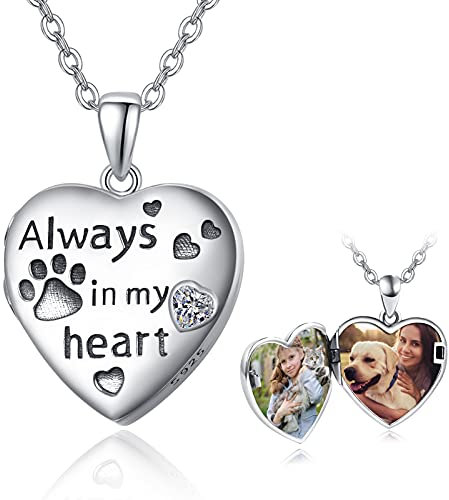 Immer in meinem Herzen Medaillon Halskette, 925 Sterling Silber, Medaillonkette mit Foto, Geburtstagsgeschenke, Fotoanhänger Halskette für Frauen, Mädchen