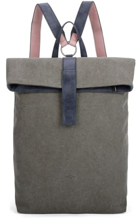 Fritzi Izzy03 Canvas Olive Rucksack Baumwollmix Damen City vegan verstellbare Träger 40 x 30,5 x 18 cm, Grün