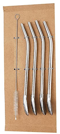GYOUZA Cucharas de Filtro de Paja de Acero Inoxidable | 4 pajitas de Filtro para Beber de Calabaza Bombilla extraíbles | Cuchara de Filtro de Paja con Cepillo de Limpieza, Cuchara de Paja de Metal