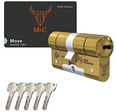 M&C Move Bombín Cerradura Anti Topolino Leva Larga Doble Embrague Seguridad Máxima SKG 3 Estrellas 32x32mm Anti Bumping Anti Taladro Color Dorado 5 Llaves Incluidas