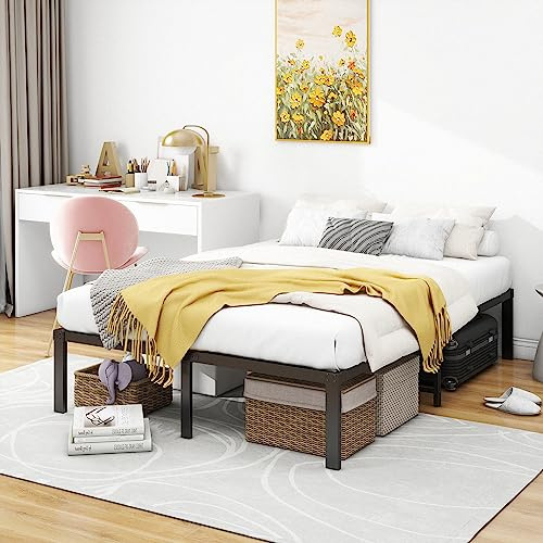 HOMERECOMMEND Lit en métal, 120 x 200 cm, avec sommier à Lattes en métal, Montage Facile,Cadre de Lit 120 x 200 cm Grand Espace de Rangement, Noir