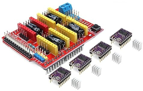 TECNOULAB 1 Stück CNC Shield V3 Erweiterungsplatine + 4 Stück DRV8825 Schrittmotor-Treibermodule für 3D-Drucker