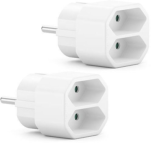 deleyCON Adattatore Multiplo da Interno - 2x Prese Euro, 2,5A / 1100W, Compatto, Bianco - Set da 2 Pezzi