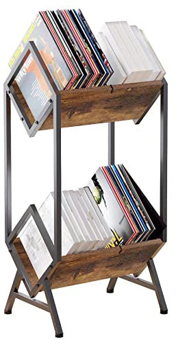 VonDream 2-stöckige Vinyl-Schallplattenaufbewahrung, Metall-Vinyl-Schallplattenhalter für 160-200 LP-Aufbewahrung, Vintage-Design, Schallplattenregal für Alben, Bücher, Zeitschriften, Akten,