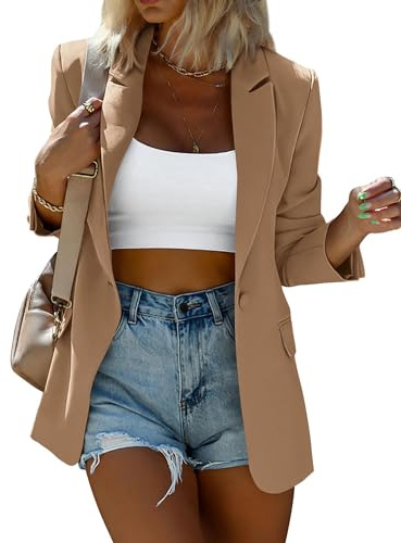 KIRUNDO Womens Blazer 2026 Spring Fall Business Casual Oversized Long Sleeve Button Open Front Suit Jackets Work Clothes(Khaki, Medium)