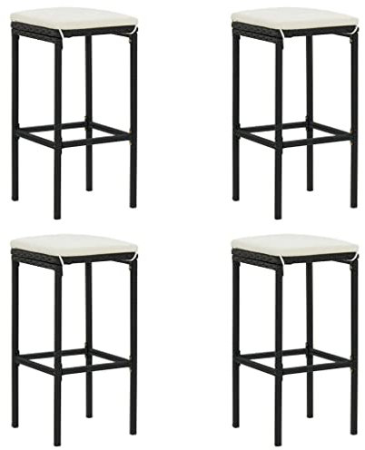 FENLAX Barhocker 4 STK. mit Sitzkissen aus PE-Rattan, Stahl Schwarz Barstuhl-Set Barhocker Outdoor Garten Barhocker Ohne Lehne Barstühlen in Stilvoller Optik für Den Innen- Und Außenbereich