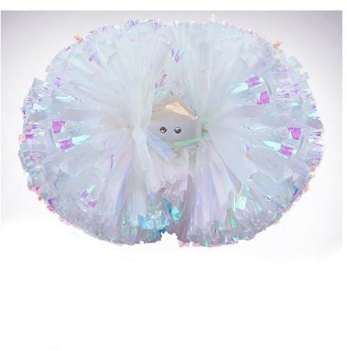 Hrlace 2 Stück Cheerleading Pompons Professional Cheerleader Pom Poms Kunststoff Handblumen Bunte Cheerleading Puschel mit Griff für Sportwettbewerb Cheer Dance Party Weiß 1# 3.5Zoll 21×26cm