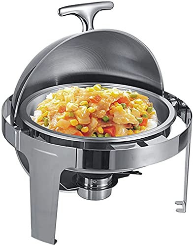 DLAZUM Runder Roll-Top-Chafing Dish, 6,8 l, Full-Size-Edelstahl und Buffetwärmer-Set mit Lebensmittelpfanne, Wasserpfanne und Brennstoffhaltern, Buffetwärmer für alle Veranstaltungen