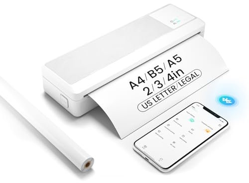 vretti P83 Stampante Portatile A4,Stampante Termica Portatile con 1 Rotolo Carta Termica A4, Compatibile con Android e iOS per Ufficio,Viaggi,Studio