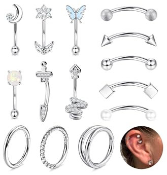 Milacolato Rook Piercing Chirurgenstahl Gold Augenbrauen Piercing 16G Rook Ohrringe für Frauen Gebogene Hanteln Augenbrauen Ringe Helix Hoop Ring 8MM Vertical Labret Piercing Schmuck-S