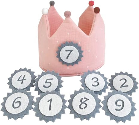 Corona Cumpleaños, Rosa Sombrero de Tela para Fiesta de Cumpleaños, Los Dígitos del 1 al 9 son Reemplazables Y Extraíbles, Corona de Tela para Fiesta de Cumpleaños, para Celebraciones de Cumpleaños