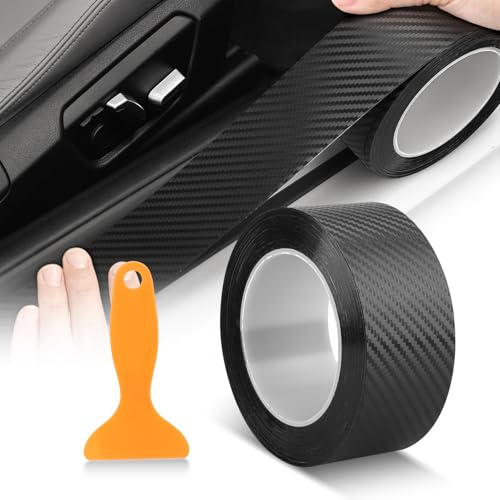 Auto Einstiegsleisten Schutz, 5cm×10m Einstiegsleisten Schutz mit Folienhilfsschaber, Carbon Folie Matt für Autotürschwellen Türseiten Innentüren Kofferraumschweller Stoßstangen Radkästen