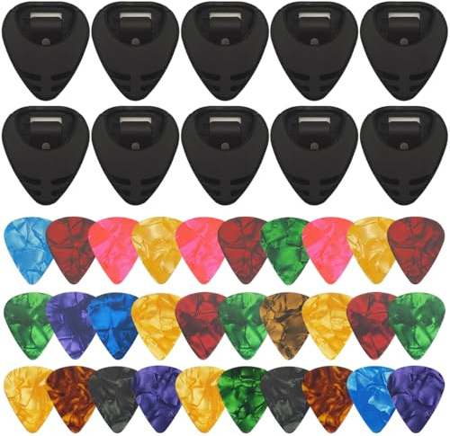 40 pcs Guitar Accessories, SourceTon 30 Guitar Picks and 10 Pick Holder on Guitar, 0.5, 0.75, 1.0 mm