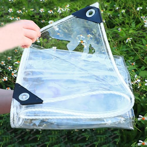 Telone trasparente impermeabile, spessore 0,35 mm, copertura in plastica PVC anti strappo, per giardino, esterno, impermeabile e antivento, dimensioni personalizzabili (1,9 m x 2,8 m)