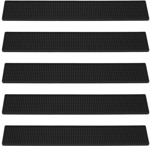 FUNSUEI 5 PCS 4 x 24 Inch Black Rubber Bar Mats, Rubber Bar Service Spill Mat, Non Slip Bar Top Mat, PVC Bar Mixing Drink Pad for Home Kitchen, Pubs, Restaurants