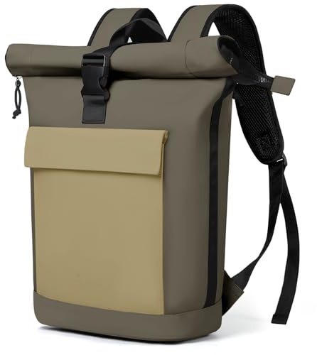 Lekeinchi Sac à Dos Roll-top pour Hommes et Femmes, Grand Sac a Dos pour Ordinateur Portable 17, Élégant et Polyvalent pour Université, Voyage, Cyclisme, École et Travail - Vert armée