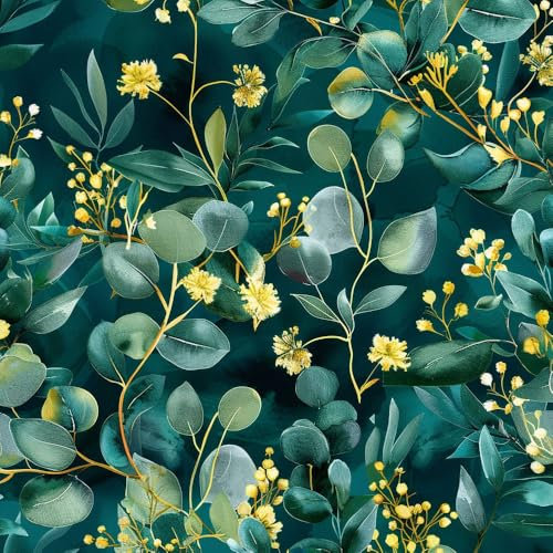 JIAOQSS Papel pintado autoadhesivo Acuarela de hojas de eucalipto verde oscuro con motivos florales Papel tapiz adhesivo para muebles impermeable para la sala de estar el dormitorio