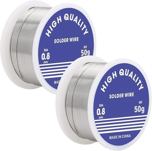 2 Pcs 0.8mm Solder Wires, Solder Wire with Flux, Lead Free Welding Tin Wire Rolls Lead Free Solder Wires with Rosin Core for Electronic Components Soldering (40g)