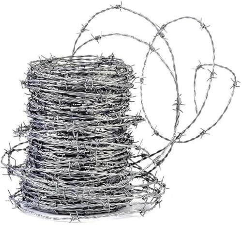 Rollo Alambre Espino Galvanizado Caliente - 4 Puntas para Valla Protección - Cortable y Resistente - Uso Rural/Campo/Balcones,2.2mm,15m(49ft)