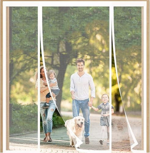 Moustiquaire Double Porte Rideau MagnéTique, 220x220cm Rideaux Baie Anti Mouche Maille Ultra Fine, Sans Percer, Fermeture Automatique, pour Vitree Coulissante Fenetre Couloirs Patio