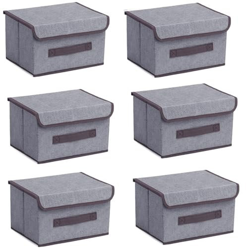 wintfarm Storage boxes with lids,6pcs 25.5x19x16cm collapsible storage box,fabric foldable storage box with lid for clothes,toy, photo,closet,bedroom,home(Grey)