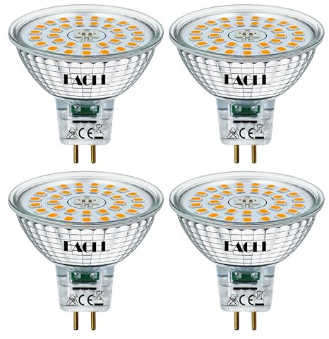 EACLL GU5.3 MR16 LED Birnen 6.5W Ersetzt 50W Halogen Leuchtmittel, Warmweiss 2700K 585lm, Flimmerfrei AC/DC 12V Strahler, Nicht Dimmbar Reflektor Lampen mit 120° Abstrahlwinkel Spot, 4er-Pack